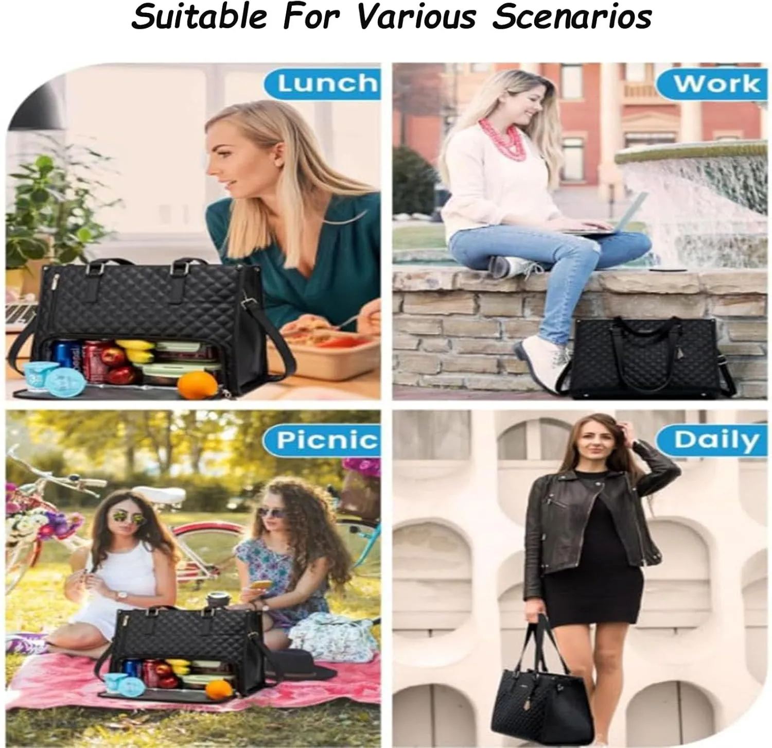 2 in 1 Tote Bag Lunch Bag Combo for Women, 15.6″ Laptop Bag with Insulated Compartment for Daily Office, School and Travel