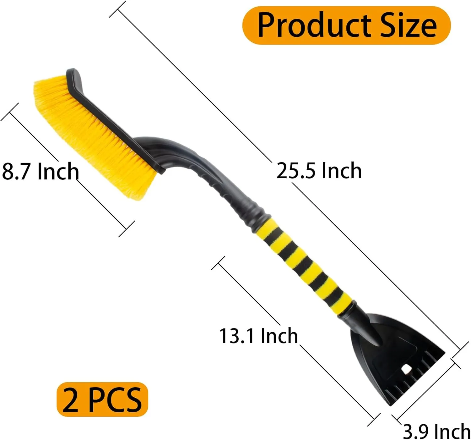 2 PCS 25.5" Car Snow Brush and Detachable Ice Scraper, Snow Shovel for Car Window, with Foam Grip and 45° angle Brush Head, Snow Shovel for Car Window, Winter Accessories for Cars, Trucks, SUVs
