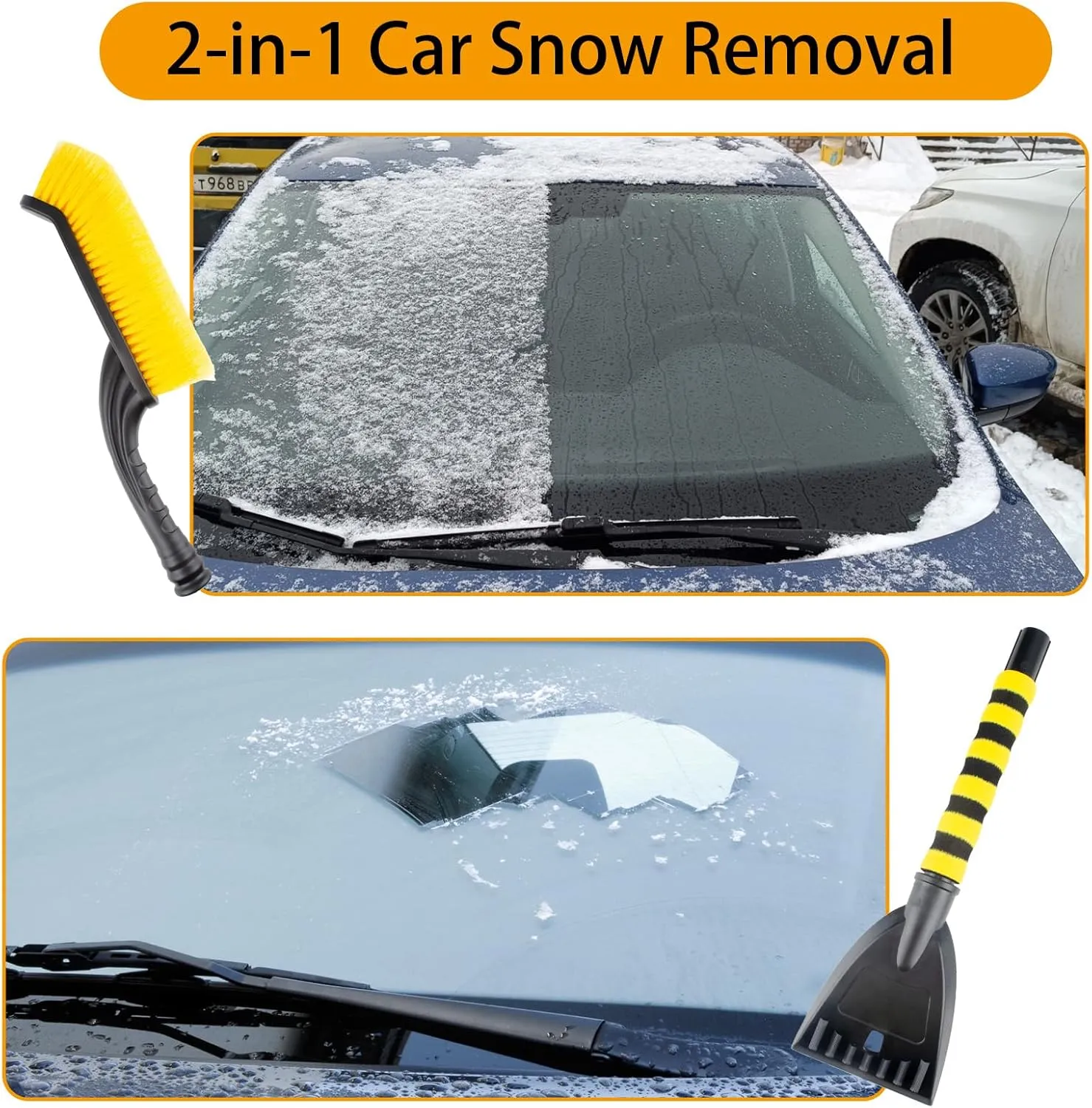 2 PCS 25.5" Car Snow Brush and Detachable Ice Scraper, Snow Shovel for Car Window, with Foam Grip and 45° angle Brush Head, Snow Shovel for Car Window, Winter Accessories for Cars, Trucks, SUVs