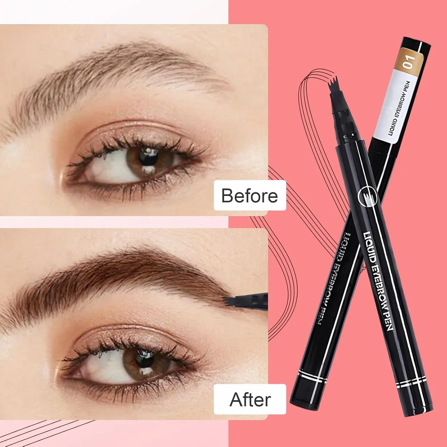2 PCS 4 Head Split Waterproof Long lasting Wild Eyebrow Pencil, 2025 New 3D Microblading Waterproof Magic Eyebrow Pencil, Natural Makeup Fine Stroke Eyebrow Tattoo Pencils (#04)