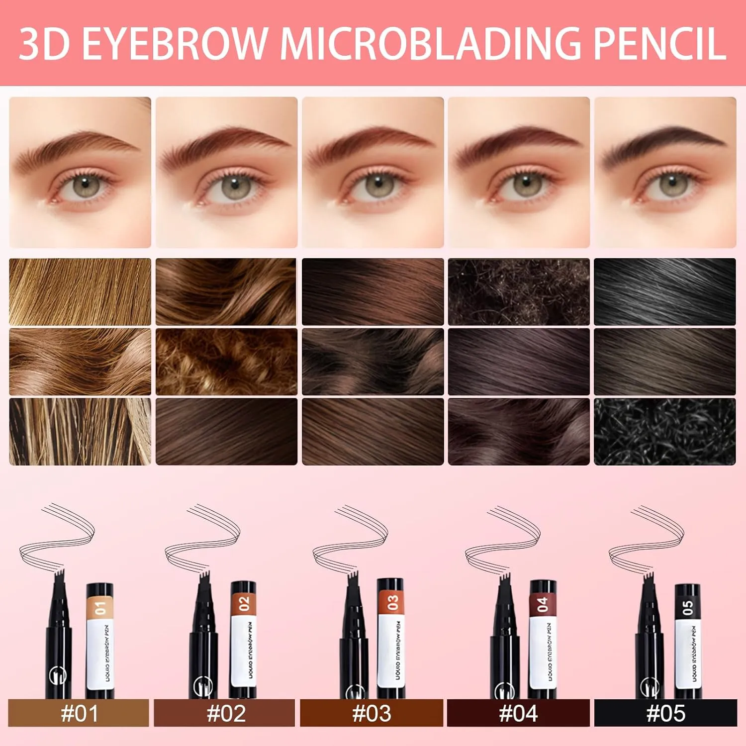 2 PCS 4 Head Split Waterproof Long lasting Wild Eyebrow Pencil, 2025 New 3D Microblading Waterproof Magic Eyebrow Pencil, Natural Makeup Fine Stroke Eyebrow Tattoo Pencils (#04)