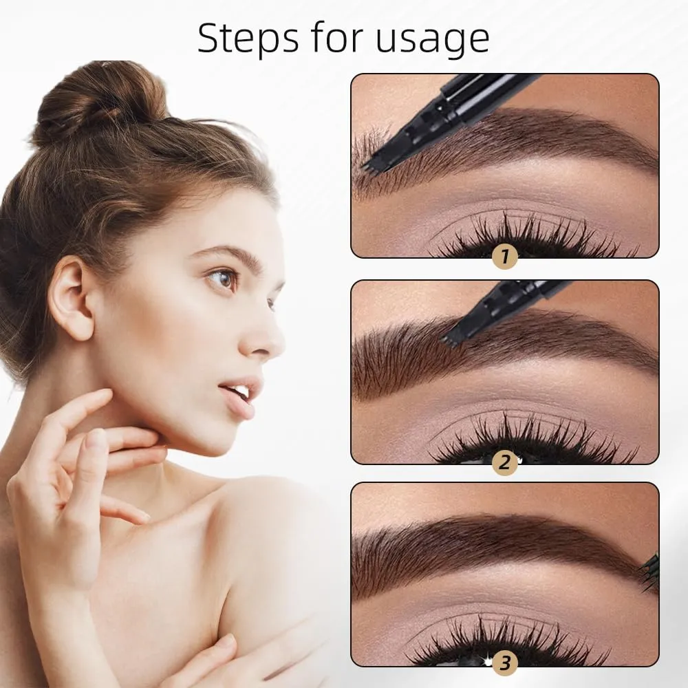 2 PCS 4 Head Split Waterproof Long lasting Wild Eyebrow Pencil, 2025 New 3D Microblading Waterproof Magic Eyebrow Pencil, Natural Makeup Fine Stroke Eyebrow Tattoo Pencils (#04)