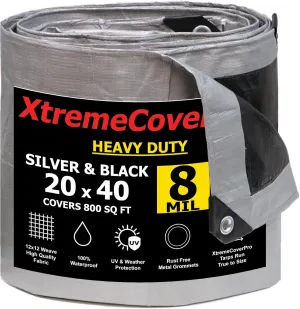 20' x 40' Large Multi-Purpose Waterproof Light Weight Heavy Duty Poly Tarp Grommets Every 24", 8 Mil 20x40Thick, for Home, Boats, Cars, Camping, UV Resistant, Rip/Tear Proof Tarpaulin
