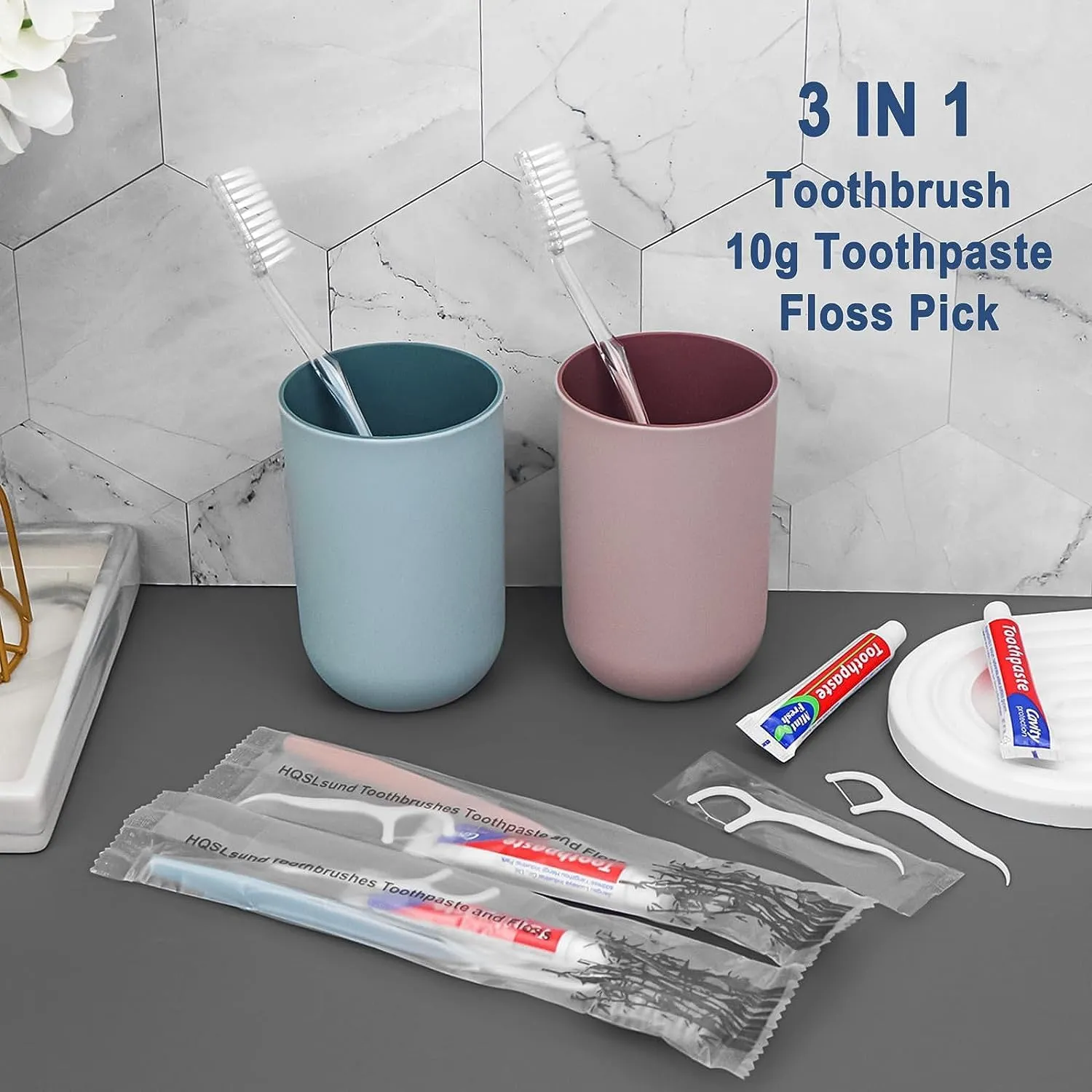 200pcs Disposable Toothbrushes with Toothpaste Floss Individually Wrapped, 2 Color Disposable Toothbrush, 10g Toothpaste, Floss Pick, Bulk Toothbrush Kit for Homeless,Airbnb,Hotel