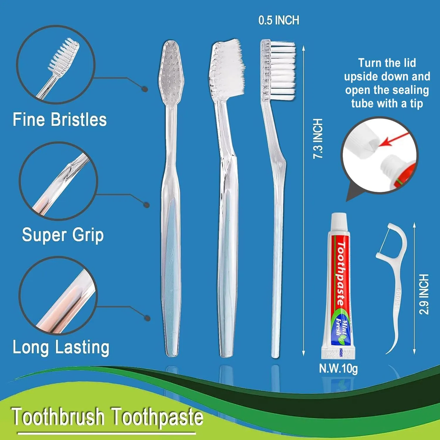 200pcs Disposable Toothbrushes with Toothpaste Floss Individually Wrapped, 2 Color Disposable Toothbrush, 10g Toothpaste, Floss Pick, Bulk Toothbrush Kit for Homeless,Airbnb,Hotel