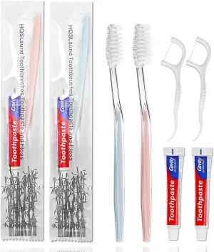 200pcs Disposable Toothbrushes with Toothpaste Floss Individually Wrapped, 2 Color Disposable Toothbrush, 10g Toothpaste, Floss Pick, Bulk Toothbrush Kit for Homeless,Airbnb,Hotel