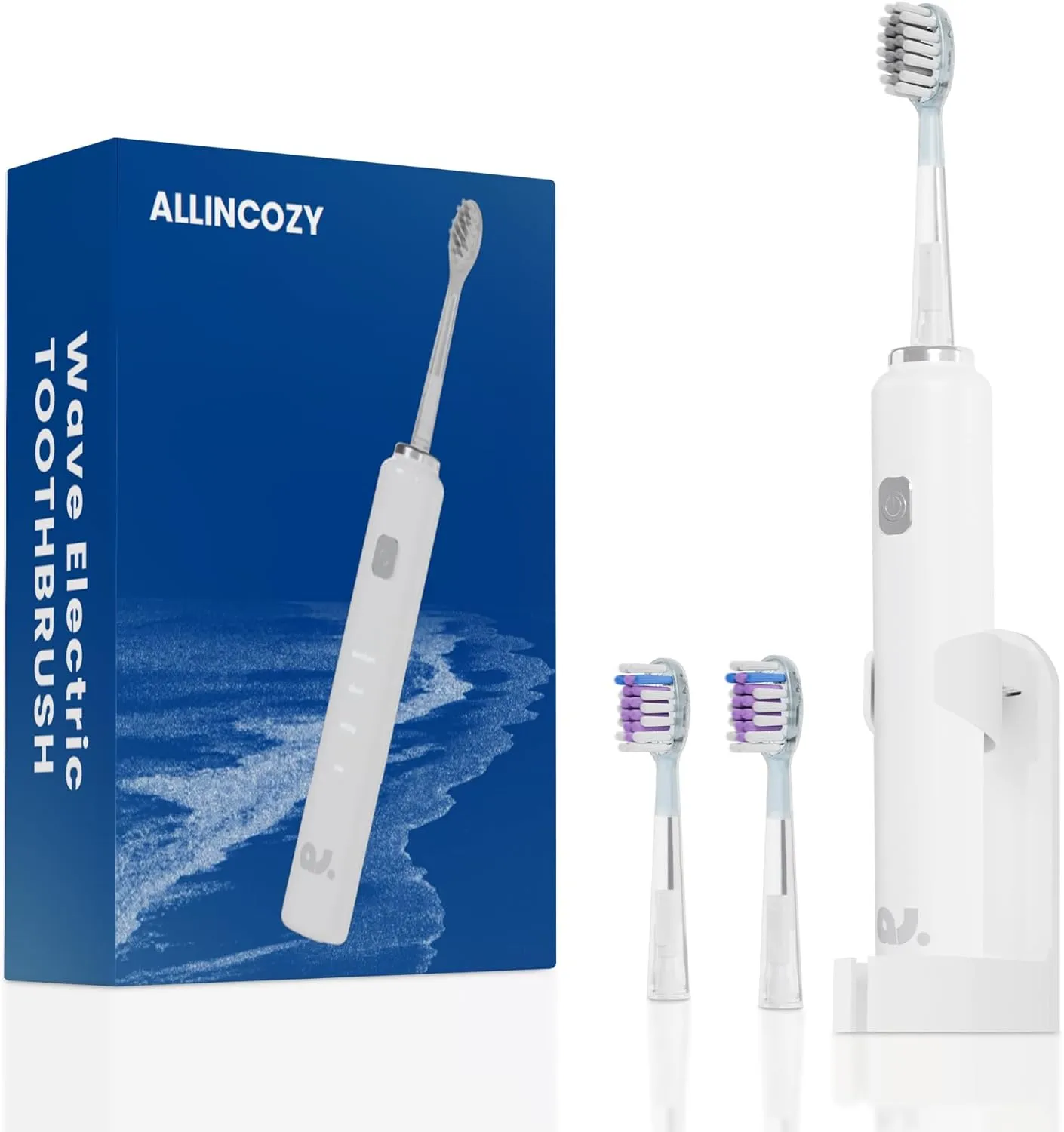 2025 New Oscillating Electric Toothbrush, Vibrating Wave Oral Brush, IPX7 Waterproof, Type-C, Gifts for Adults and Kids, Includes 3 Brush Heads and Wall Mount Bracket, White
