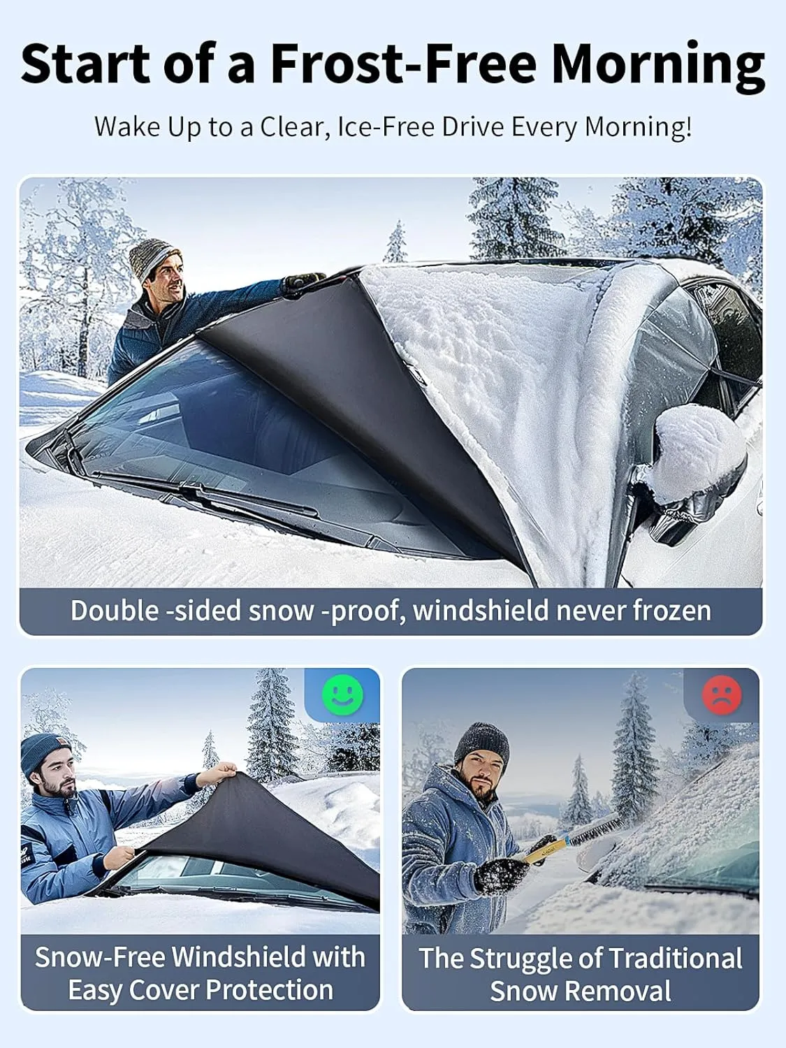 [2025 Upgraded] Windshield Cover for Ice and Snow [600D Upgraded Silver Waterproof] Against Frost Ice and Snow Easy Installation with Straps Compact All-Weather Durable Fit for Cars SUVs