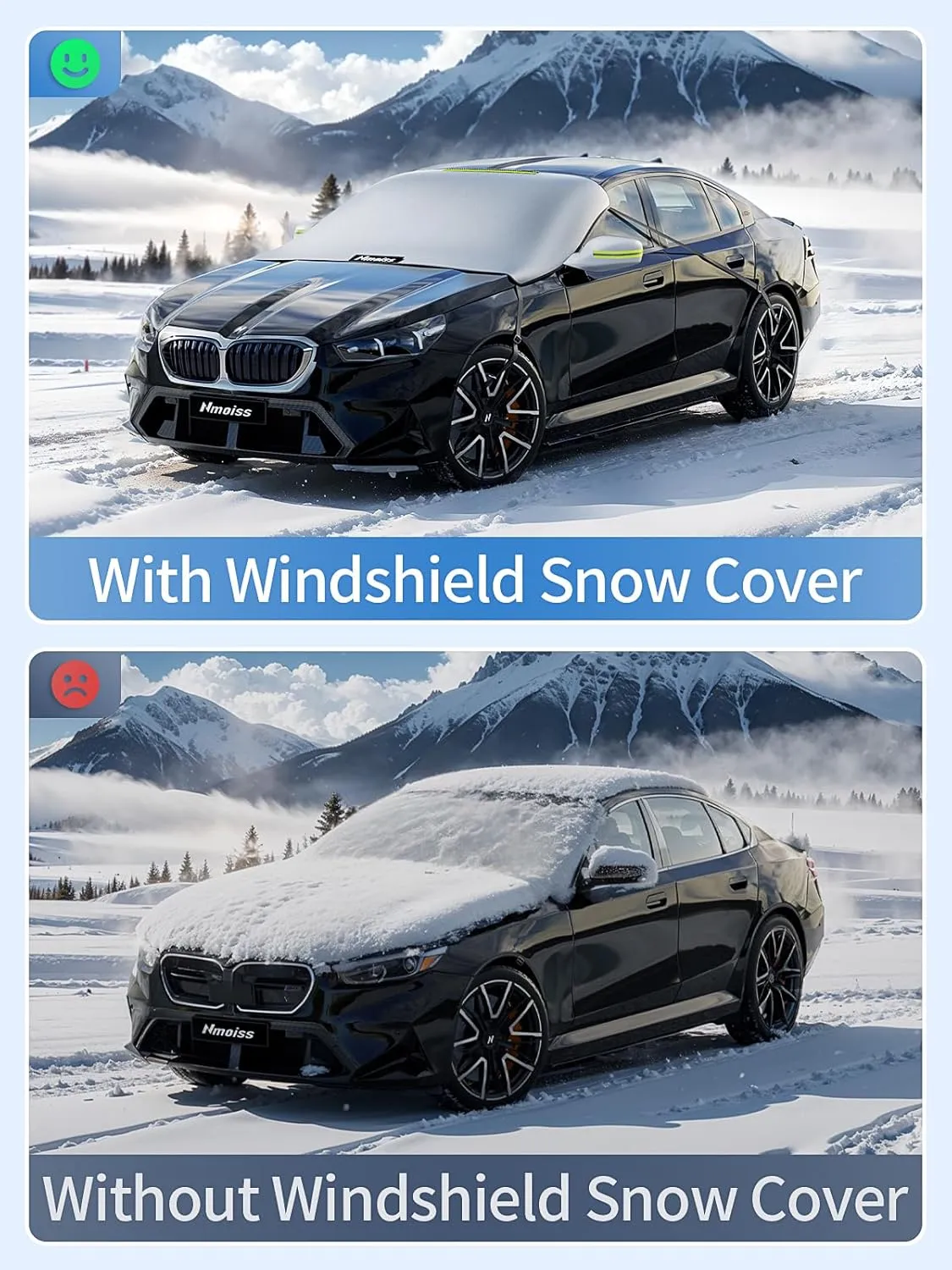 [2025 Upgraded] Windshield Cover for Ice and Snow [600D Upgraded Silver Waterproof] Against Frost Ice and Snow Easy Installation with Straps Compact All-Weather Durable Fit for Cars SUVs