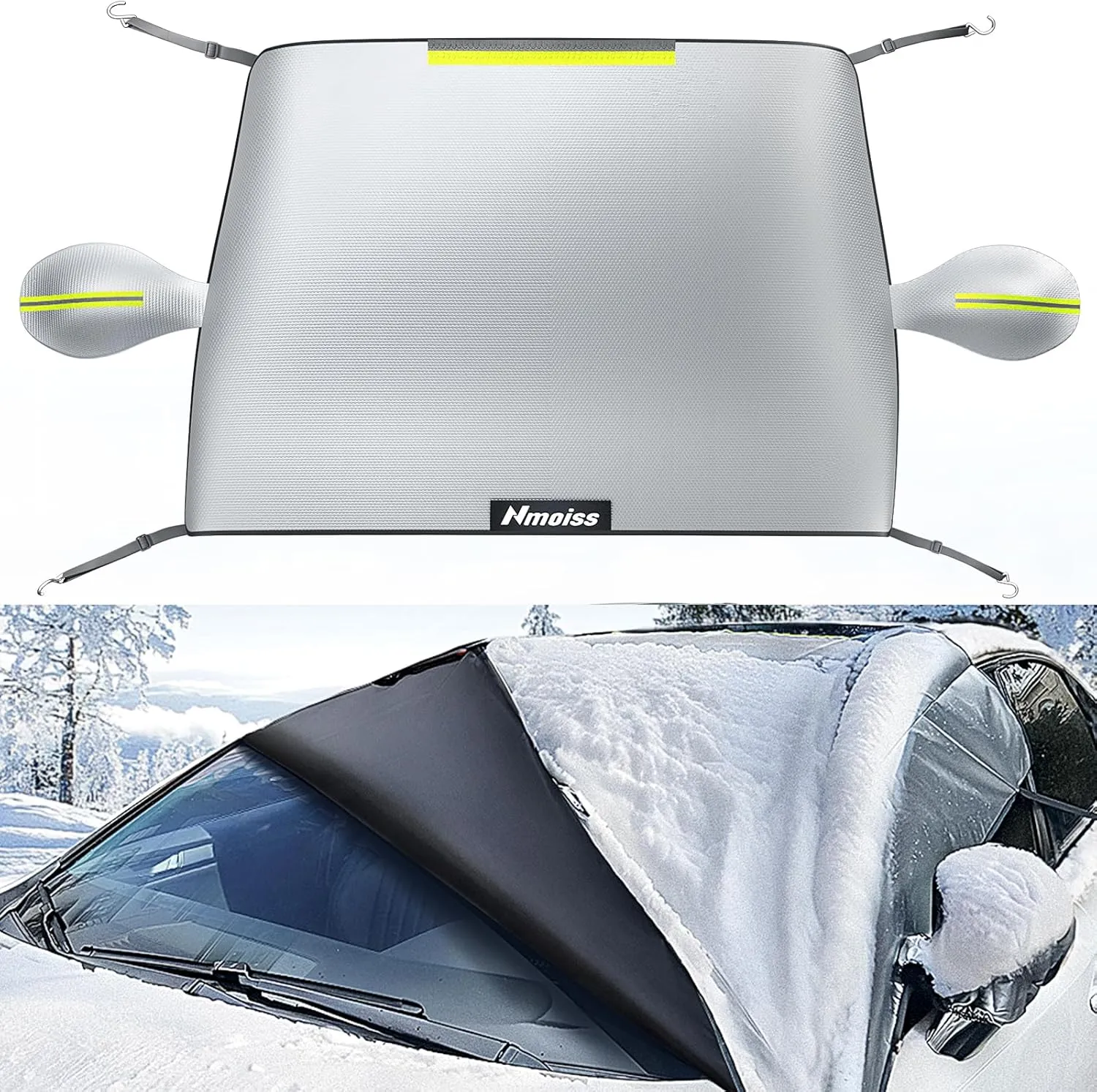 [2025 Upgraded] Windshield Cover for Ice and Snow [600D Upgraded Silver Waterproof] Against Frost Ice and Snow Easy Installation with Straps Compact All-Weather Durable Fit for Cars SUVs