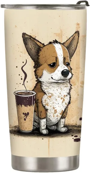 20oz Cool Cute Vintage Corgi Tumbler Cup, Insulated Travel Cup with Lid, Coffee Thermos for Women, Gifts for Women, Birthday Gifts for Mom, Daughter, Sister, Friends, Girlfriends, Coworker