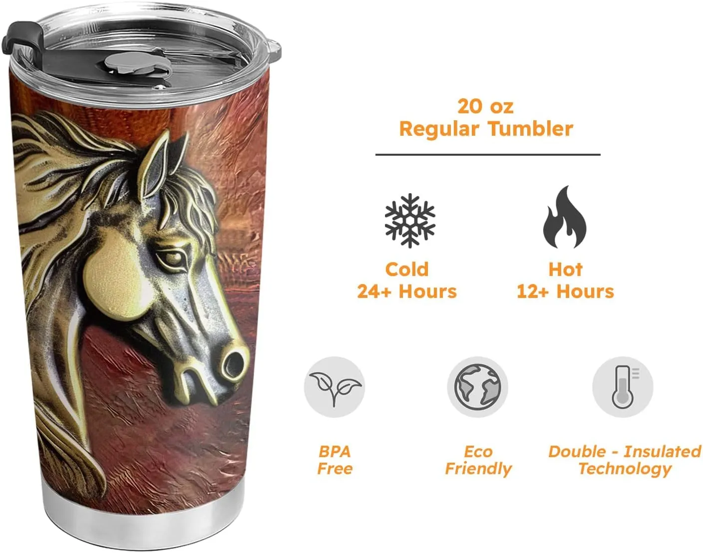 20oz Metal Horse Tumbler, Life is Better with a Horse, Country, Equestrian Gifts for Horses Lovers, Coffee Thermos, Stainless Steel Double Wall Vacuum Insulated Coffee Mug, Travel Cup with Lid