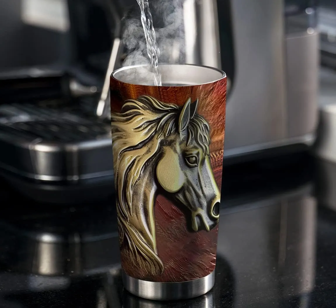 20oz Metal Horse Tumbler, Life is Better with a Horse, Country, Equestrian Gifts for Horses Lovers, Coffee Thermos, Stainless Steel Double Wall Vacuum Insulated Coffee Mug, Travel Cup with Lid