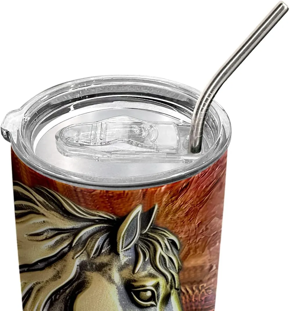 20oz Metal Horse Tumbler, Life is Better with a Horse, Country, Equestrian Gifts for Horses Lovers, Coffee Thermos, Stainless Steel Double Wall Vacuum Insulated Coffee Mug, Travel Cup with Lid