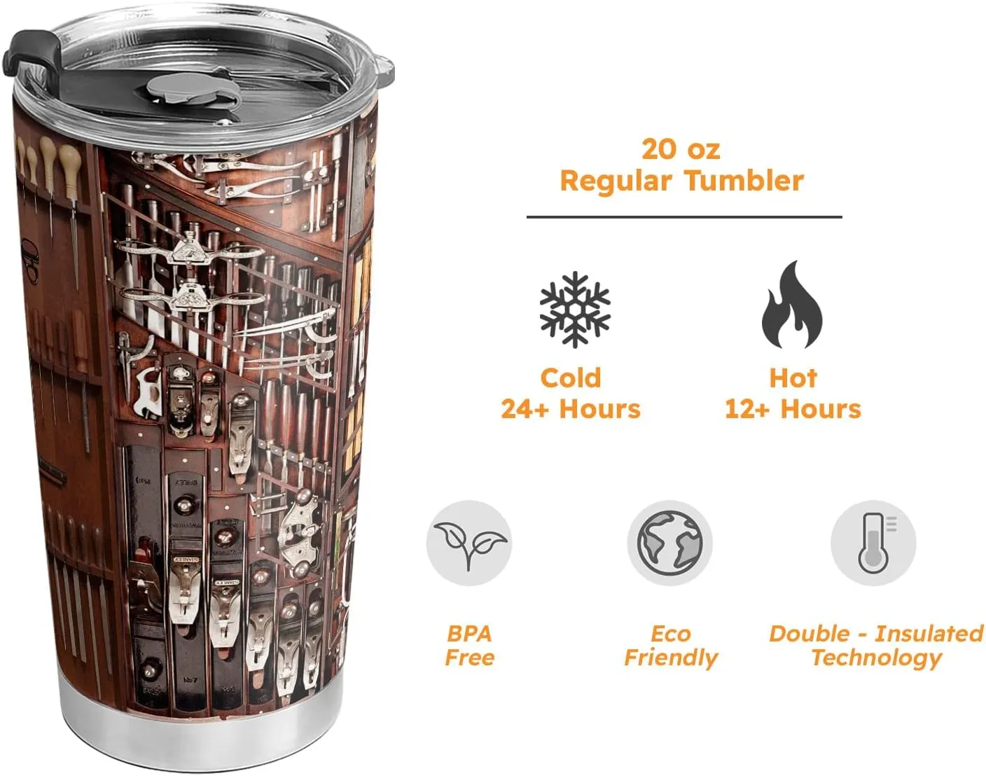 20oz Wood Working, Carpenter Tool Set Tumbler, Carpenter Toolbox, Coffee Thermos for Men, Women, Stainless Steel Double Wall Vacuum Insulated Coffee Mug, Travel Cup with Lid