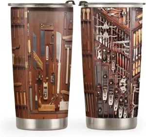 20oz Wood Working, Carpenter Tool Set Tumbler, Carpenter Toolbox, Coffee Thermos for Men, Women, Stainless Steel Double Wall Vacuum Insulated Coffee Mug, Travel Cup with Lid