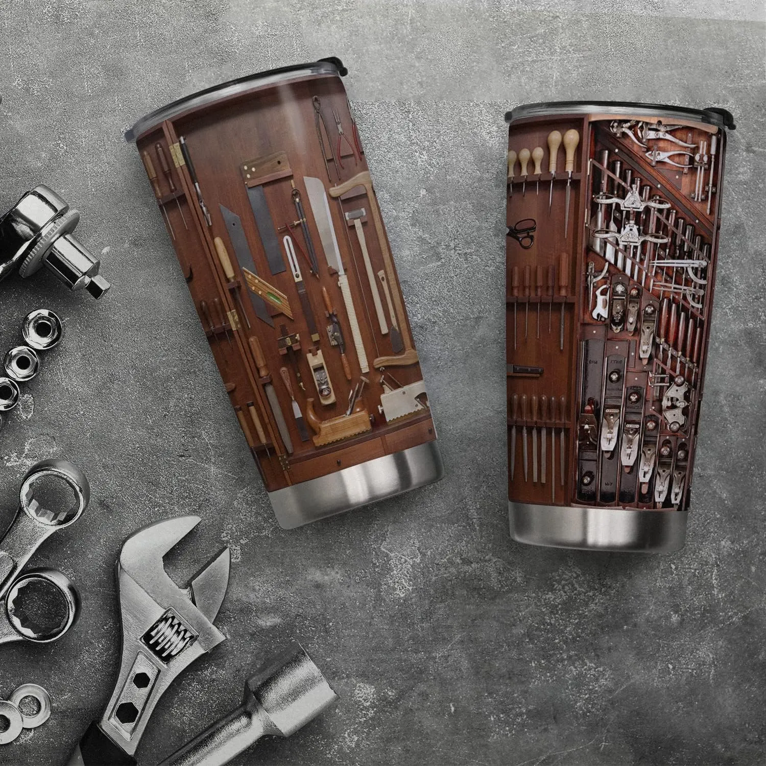 20oz Wood Working, Carpenter Tool Set Tumbler, Carpenter Toolbox, Coffee Thermos for Men, Women, Stainless Steel Double Wall Vacuum Insulated Coffee Mug, Travel Cup with Lid