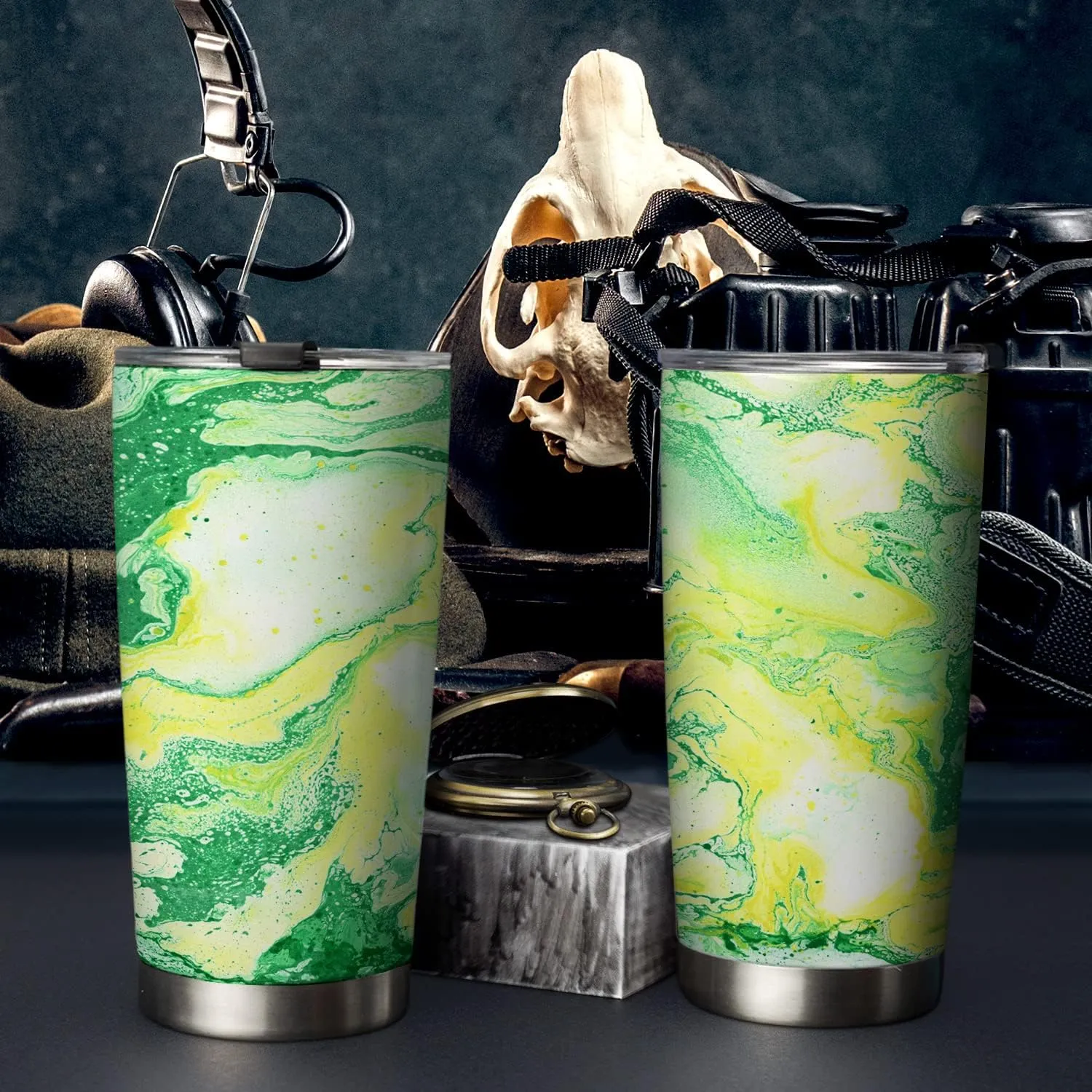 20oz Yellow Green Abstract Marble Tumbler, Inspirational, Motivational Birthday Gifts, Coffee Thermos for Women, Stainless Steel Double Wall Vacuum Insulated Coffee Mug, Travel Cup with Lid