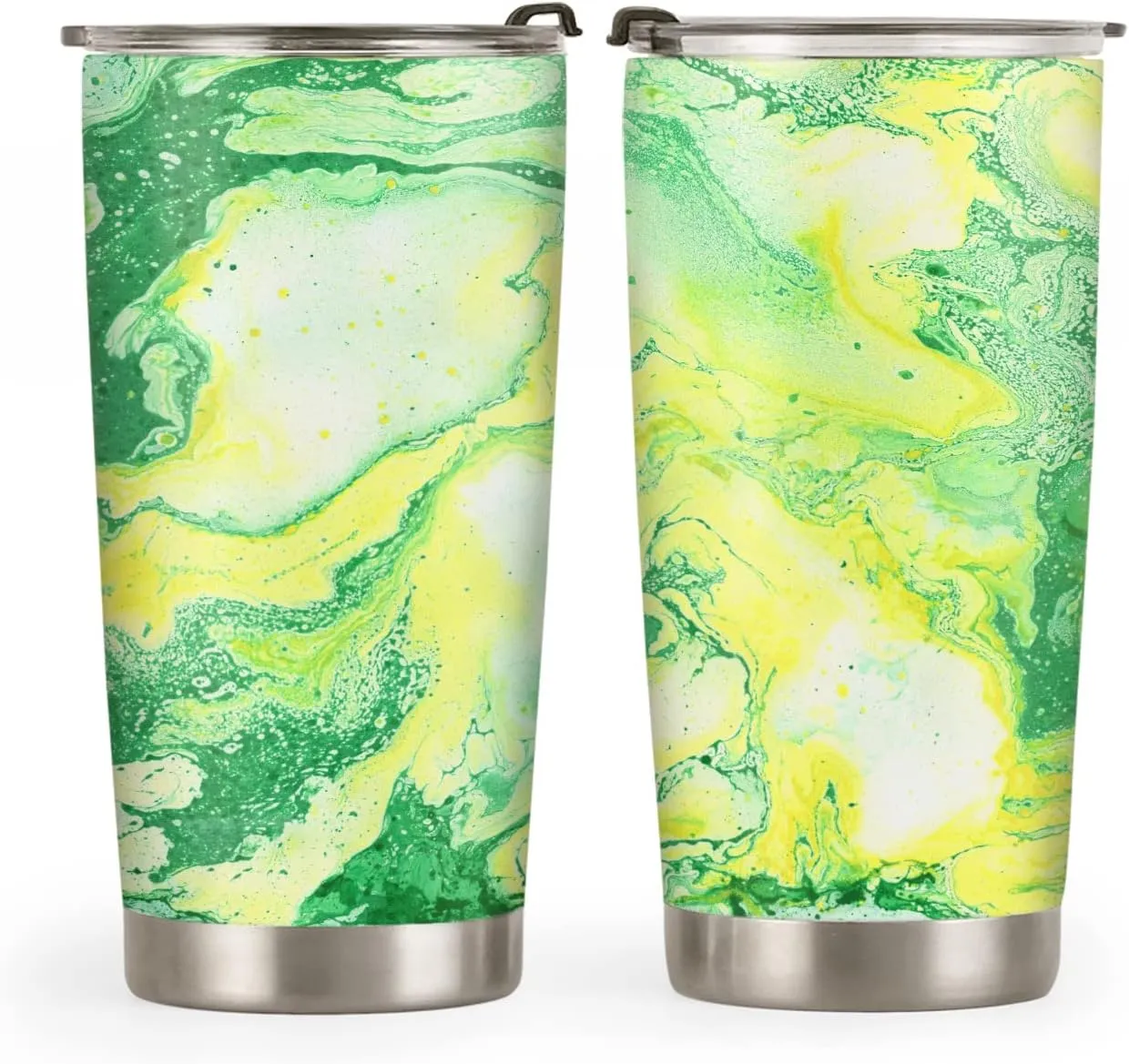 20oz Yellow Green Abstract Marble Tumbler, Inspirational, Motivational Birthday Gifts, Coffee Thermos for Women, Stainless Steel Double Wall Vacuum Insulated Coffee Mug, Travel Cup with Lid