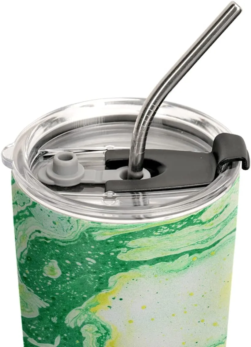 20oz Yellow Green Abstract Marble Tumbler, Inspirational, Motivational Birthday Gifts, Coffee Thermos for Women, Stainless Steel Double Wall Vacuum Insulated Coffee Mug, Travel Cup with Lid