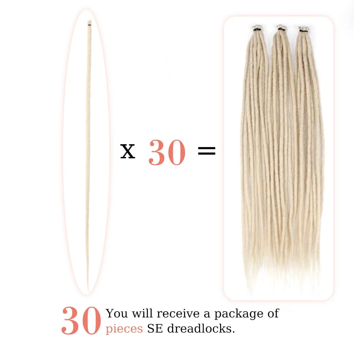 24 inch 30 pcs Dreadlock Extensions, Single Ended Thin 0.6cm Brownish Blonde Dreads Extensions, Synthetic Dreadlock Extensions Reggae Hippie Crochet Dreads for Women
