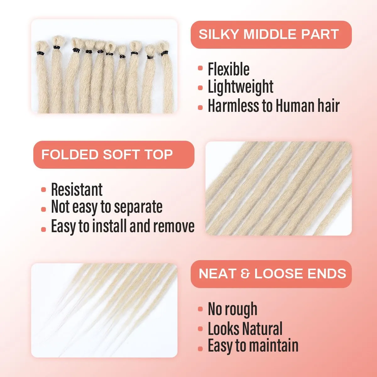 24 inch 30 pcs Dreadlock Extensions, Single Ended Thin 0.6cm Brownish Blonde Dreads Extensions, Synthetic Dreadlock Extensions Reggae Hippie Crochet Dreads for Women