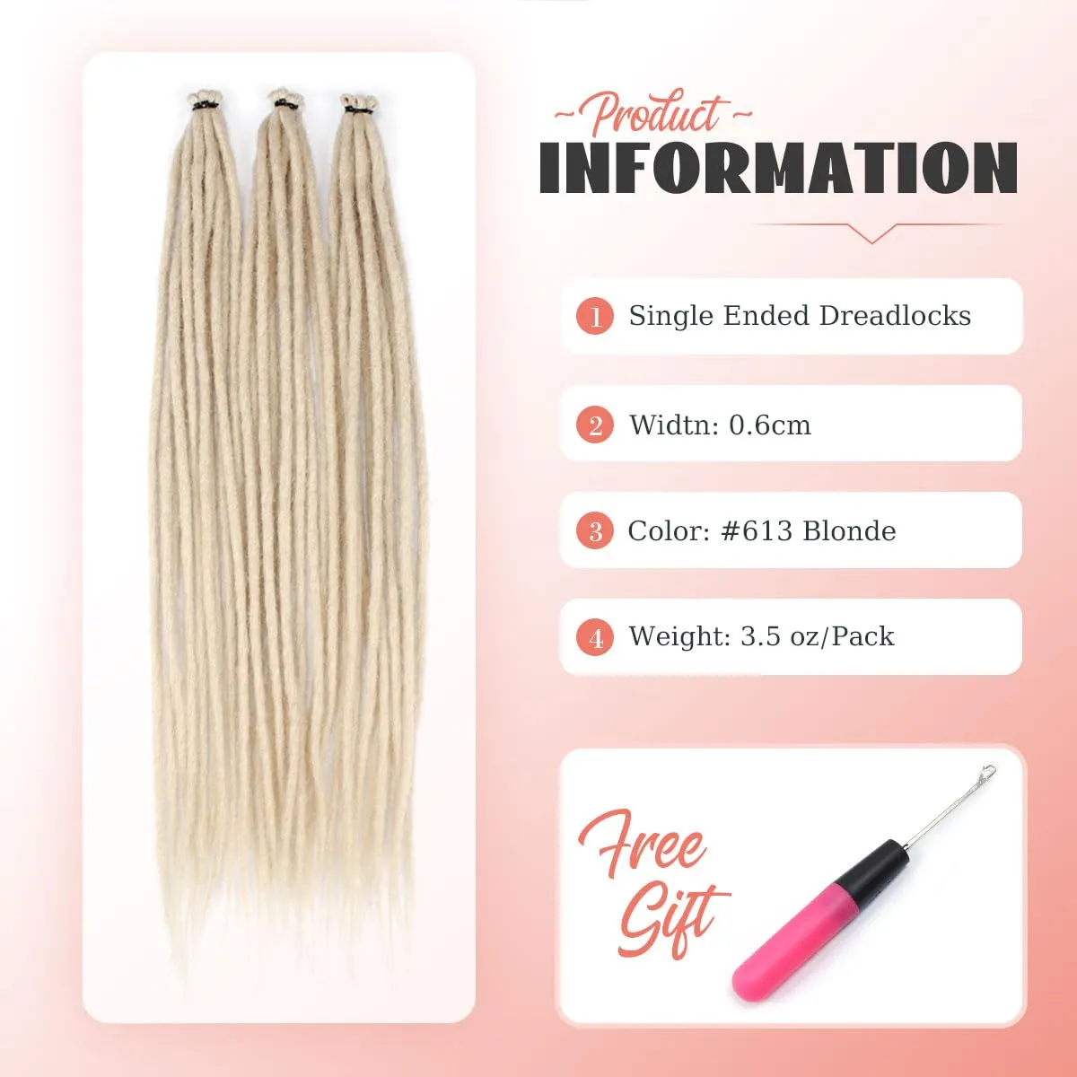 24 inch 30 pcs Dreadlock Extensions, Single Ended Thin 0.6cm Brownish Blonde Dreads Extensions, Synthetic Dreadlock Extensions Reggae Hippie Crochet Dreads for Women