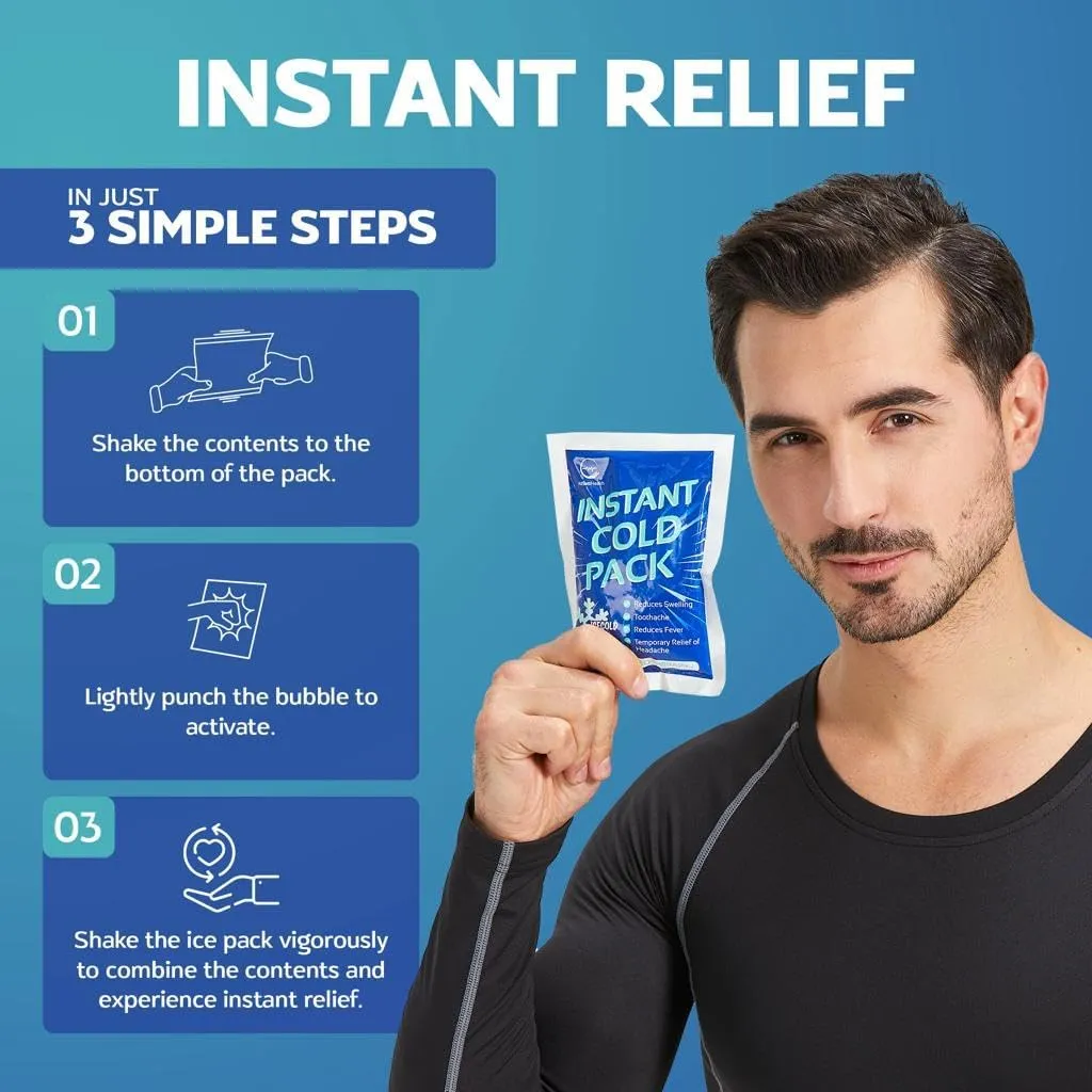 25 Pack Instant Ice Cold Pack (6” x 4.5”) - Disposable Instant Ice Packs for Injuries | Cold Compress Ice Pack for Pain Relief