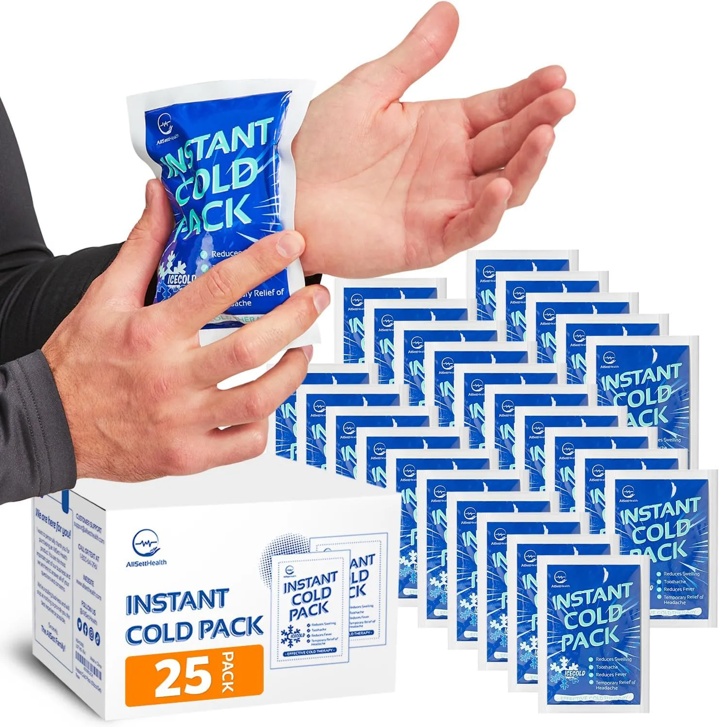 25 Pack Instant Ice Cold Pack (6” x 4.5”) - Disposable Instant Ice Packs for Injuries | Cold Compress Ice Pack for Pain Relief