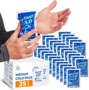 25 Pack Instant Ice Cold Pack (6” x 4.5”) - Disposable Instant Ice Packs for Injuries | Cold Compress Ice Pack for Pain Relief