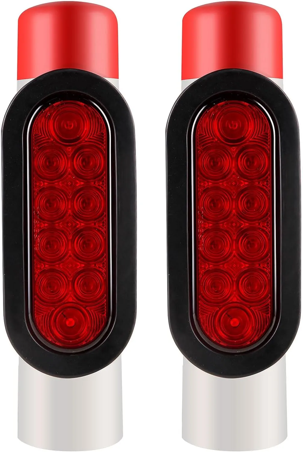 2Pcs Boat Trailer Post Guide-On LED Light Kit, IP67 Waterproof Boat Trailer Guide Pole Lights, 12V LED PVC Pipe Lights for Guide ons Post Sealed Submersible Oval Stop Turn Tail Brake Lights Set