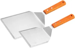 2Pcs Reusable Cooking Spatula Wooden Handle Stainless Steel Turner for Household Pan Griddle and Bbq Cooking Multi Function Shovel for Kitchen and Dining Use
