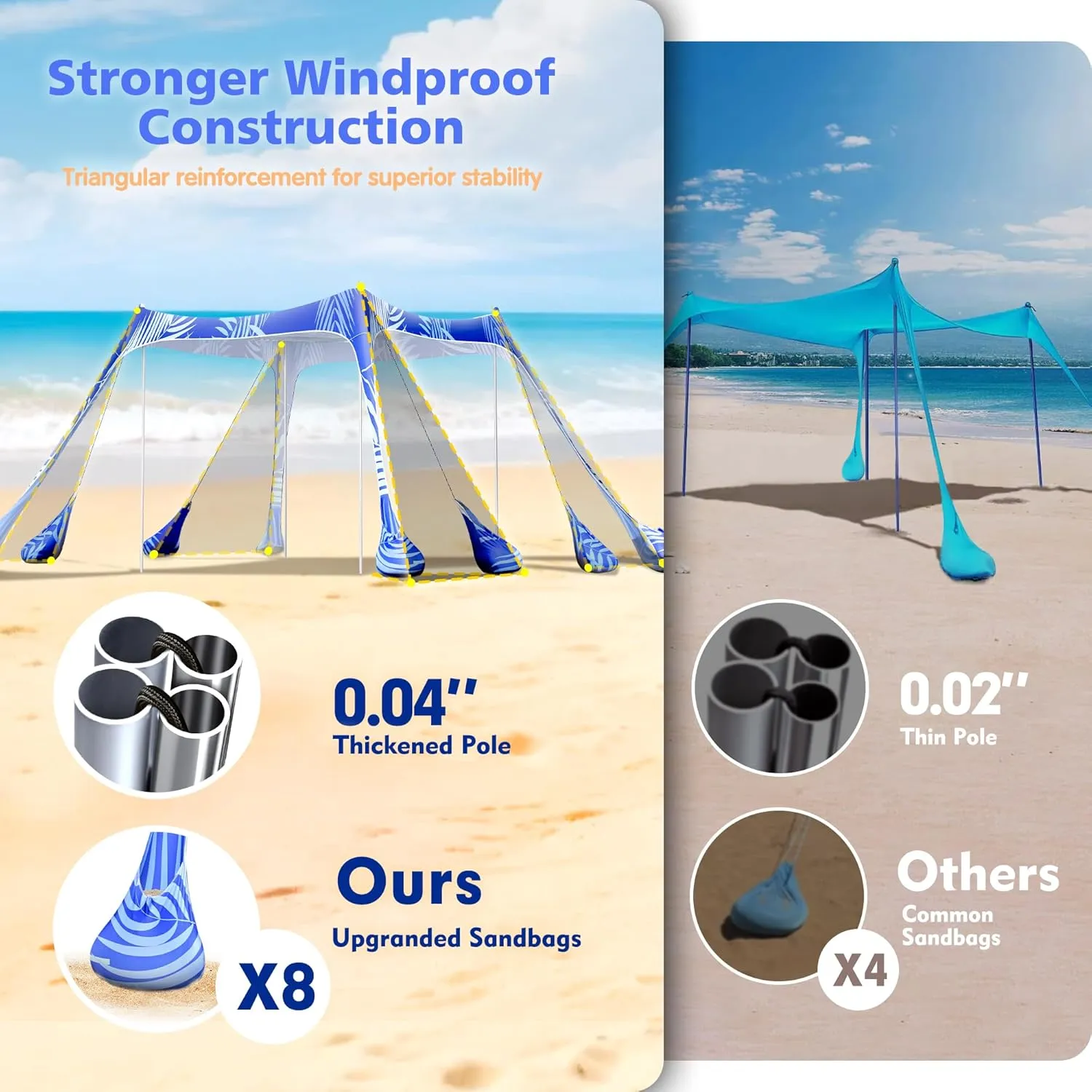 2PM SPORTS Beach Tent Conopy with UPF50 , Outdoor Large Beach Sun Shade Shelter for Family Picnic Camping Travel Shore, 8 Sandbags, Sand Shovel, Portable Ground Pegs (Areca Palm, 10x10 FT)