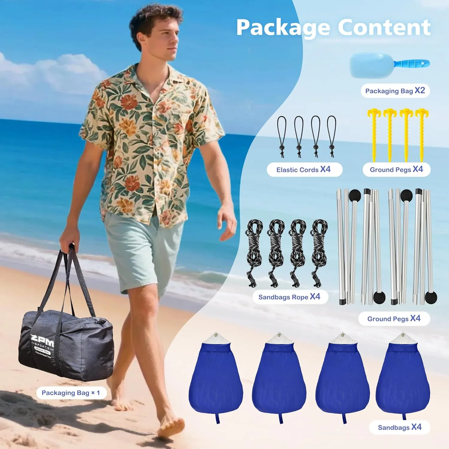 2PM SPORTS Beach Tent Conopy with UPF50 , Outdoor Large Beach Sun Shade Shelter for Family Picnic Camping Travel Shore, 8 Sandbags, Sand Shovel, Portable Ground Pegs (Rainbow, 10x10 FT)