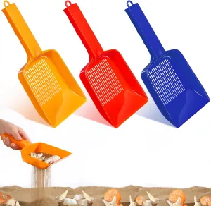 3 Pcs Beach Mesh Shovel Sand Sifter for Boys and Girls Shell Scooper for Beach Shell Collecting Scooper for Picking up Shells, Shark Tooth, Beach Accessories, Medium