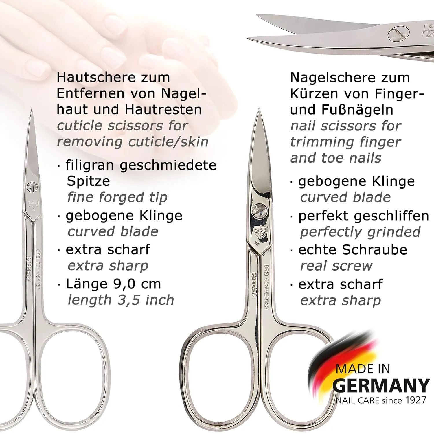 3 Swords Germany - brand quality 6 piece manicure pedicure grooming kit set for professional finger & toe nail care scissors clipper genuine leather case in gift box, Made in Solingen Germany (13907)