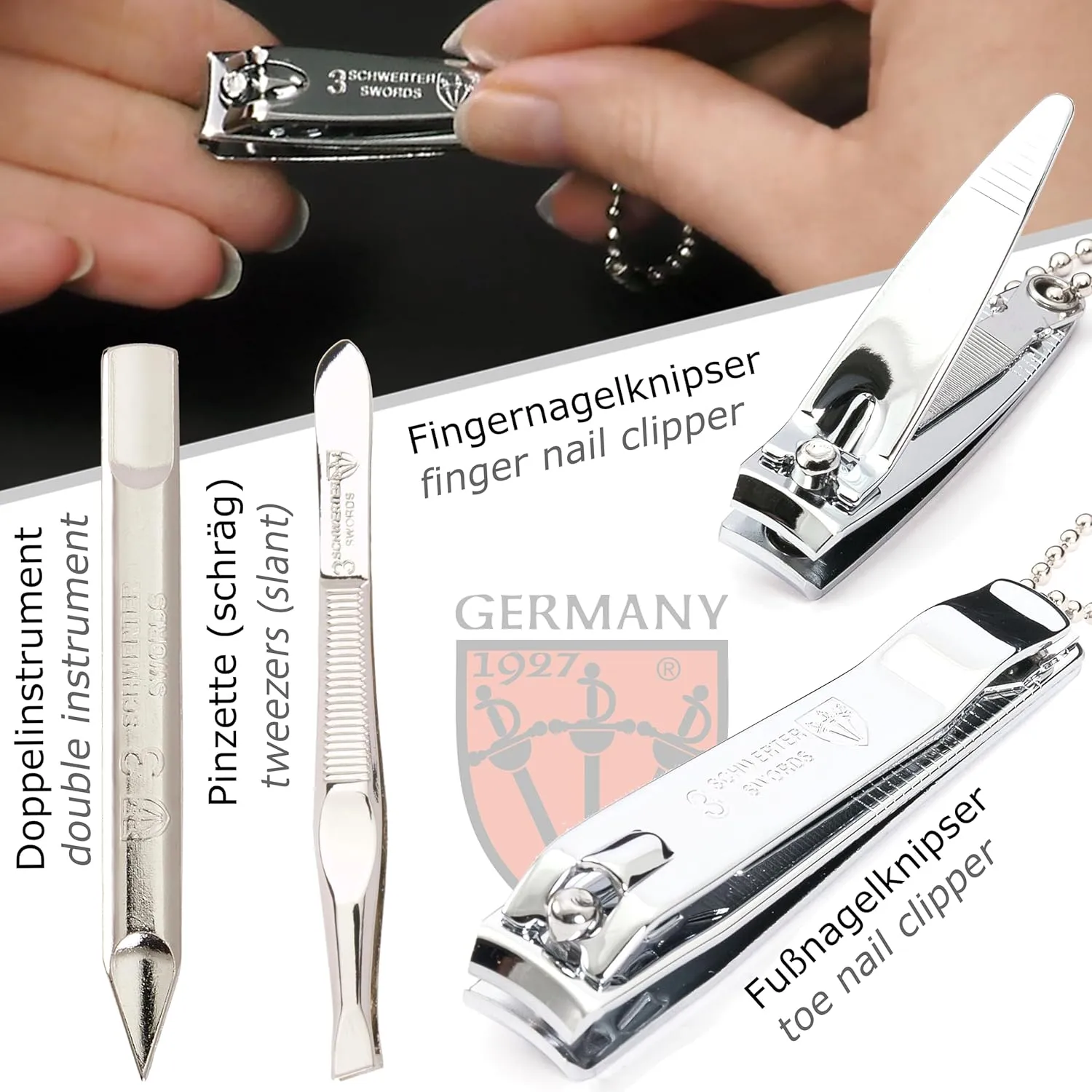 3 Swords Germany - brand quality 6 piece manicure pedicure grooming kit set for professional nail care with jeans textile case - Made in Germany