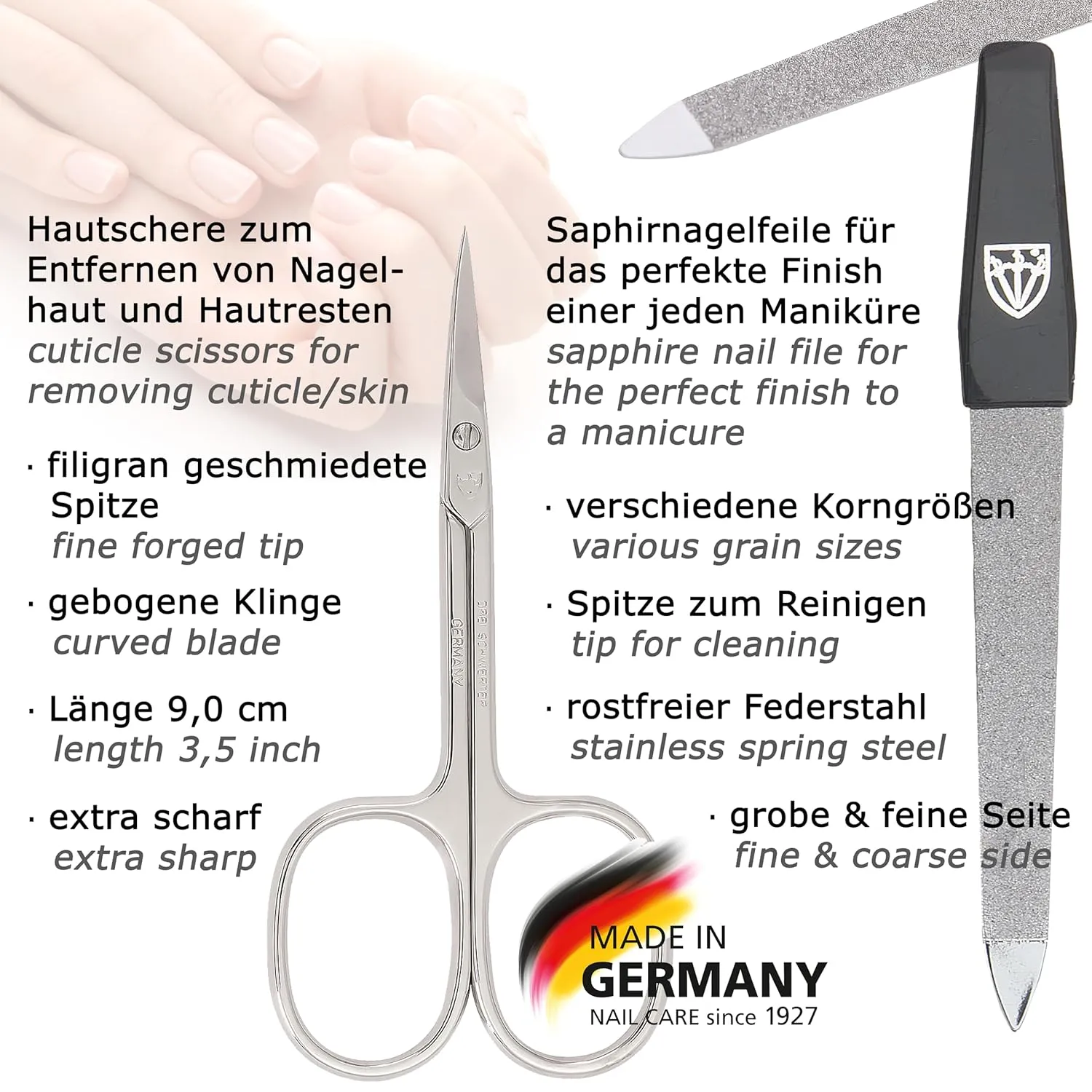 3 Swords Germany - brand quality 6 piece manicure pedicure grooming kit set for professional nail care with jeans textile case - Made in Germany