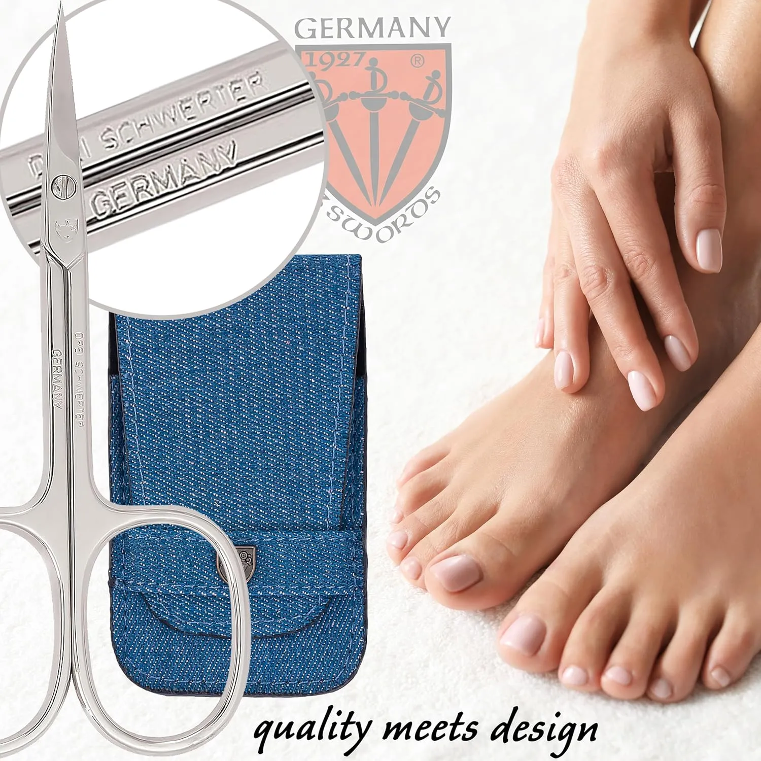 3 Swords Germany - brand quality 6 piece manicure pedicure grooming kit set for professional nail care with jeans textile case - Made in Germany