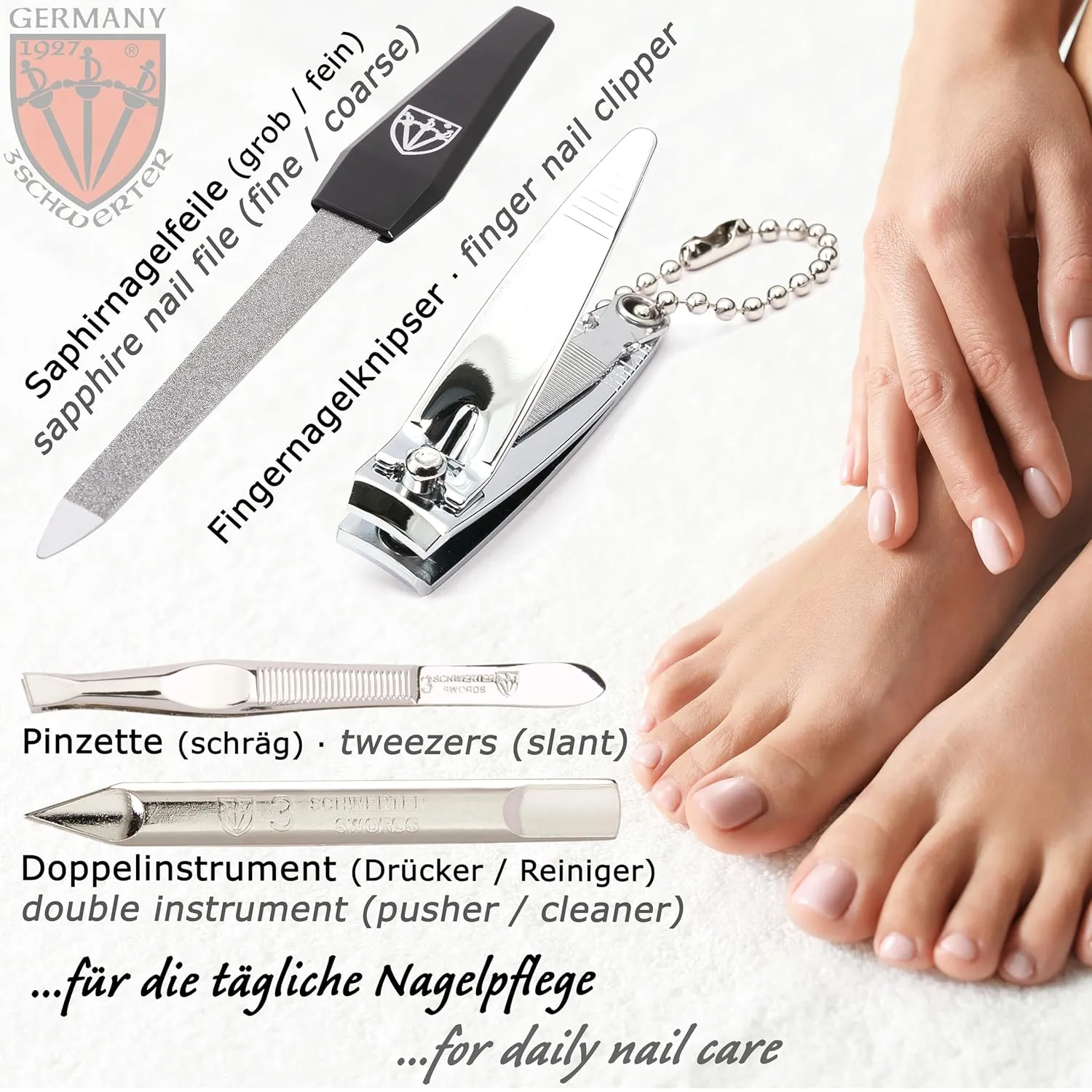 3 Swords Germany - brand quality 6 piece manicure pedicure kit set for professional finger & toe nail care with synthetic leather case - Made in Germany - burgundy