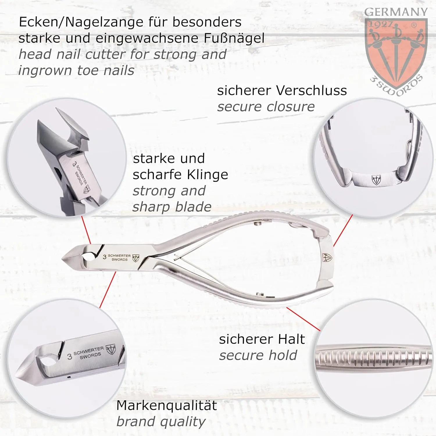 3 Swords Germany - brand quality professional TOE NAIL NIPPER and BEARD SCISSORS set STAINLESS STEEL INOX wave clipper, head cutter with case for ingrown toe nails pedicure by 3 Swords (219)