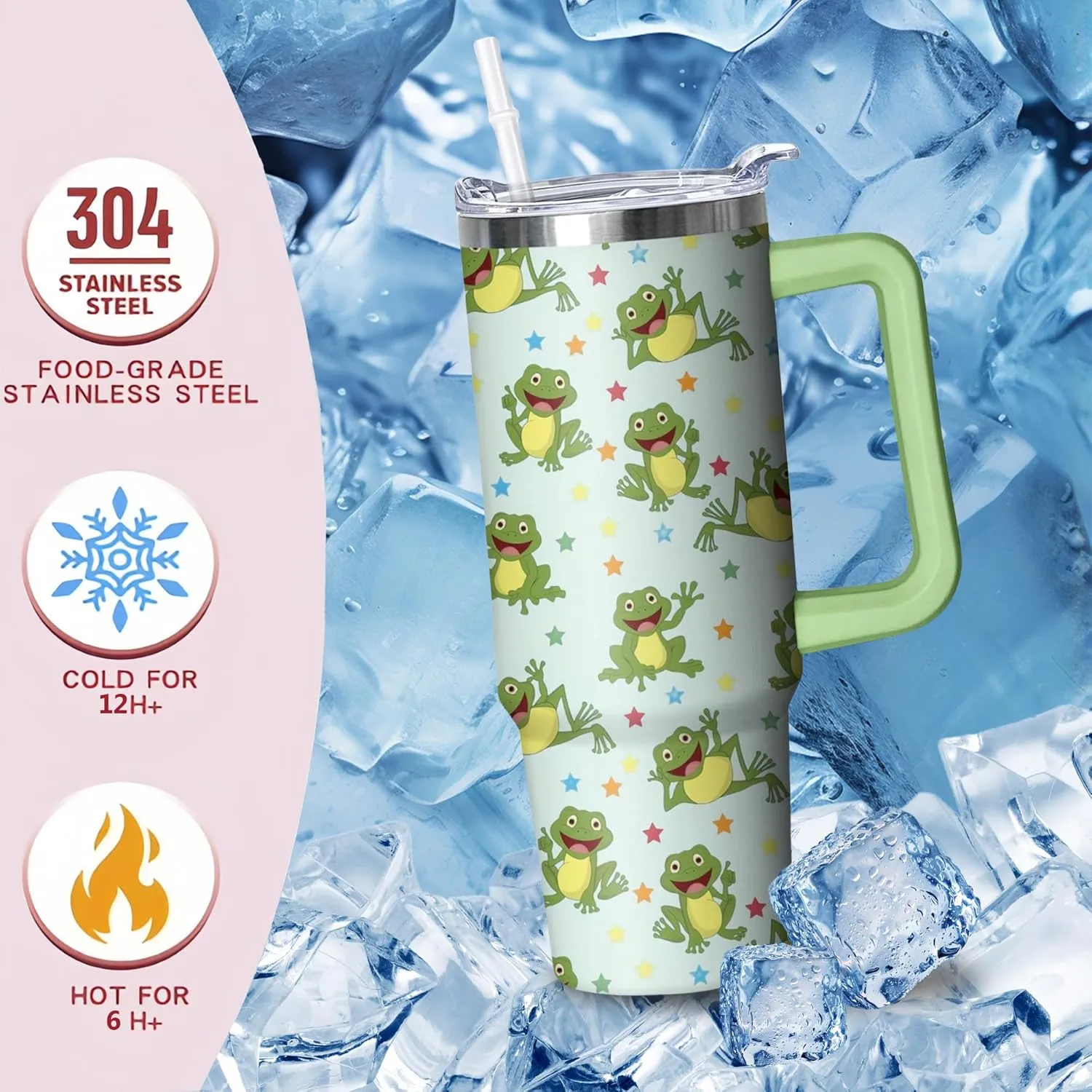 30 oz Frog Tumbler with Handle and Straw, Insulated Stainless Steel Cup with Lid, Travel Coffee Mug Water Bottle, Gifts for Woman Animal Lovers