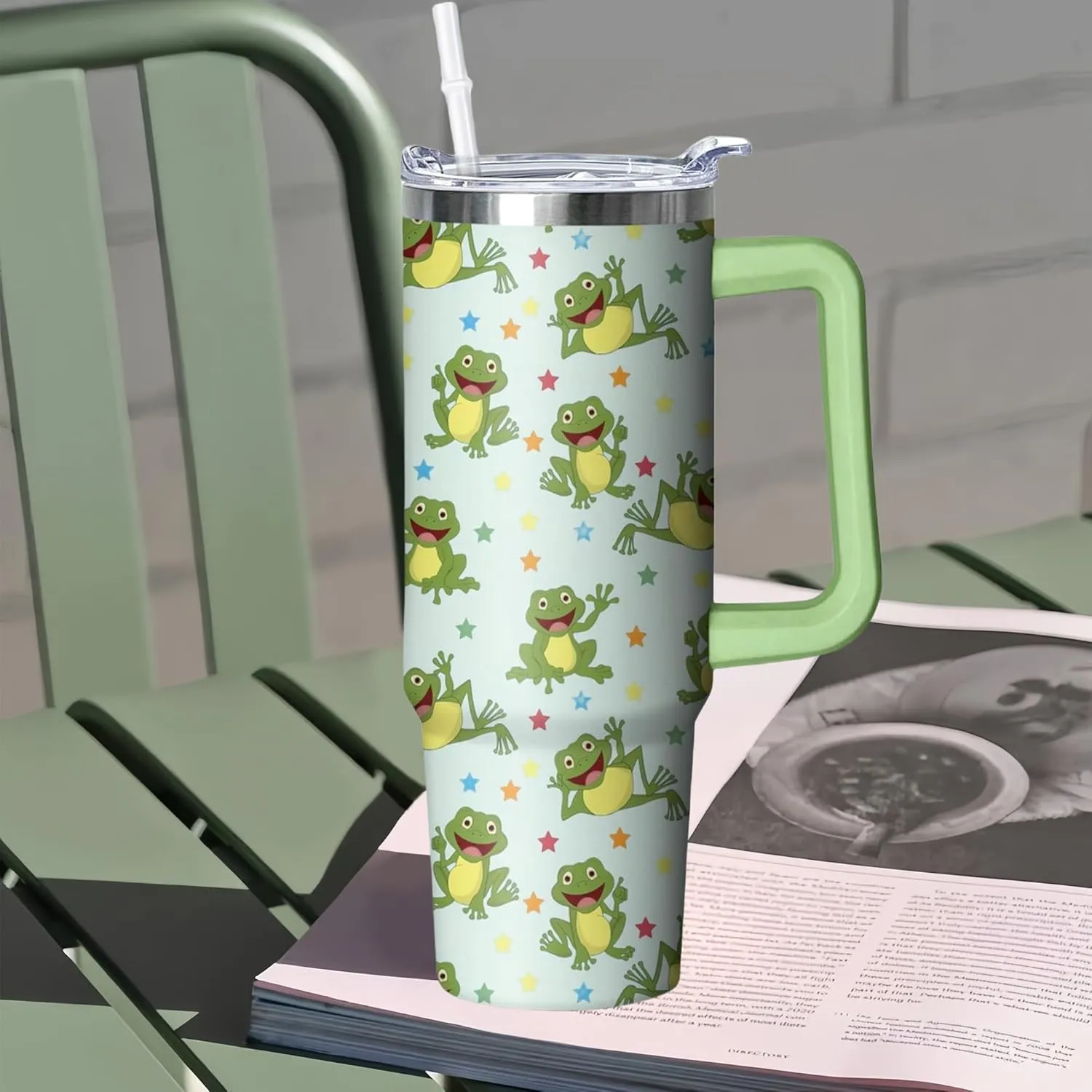 30 oz Frog Tumbler with Handle and Straw, Insulated Stainless Steel Cup with Lid, Travel Coffee Mug Water Bottle, Gifts for Woman Animal Lovers
