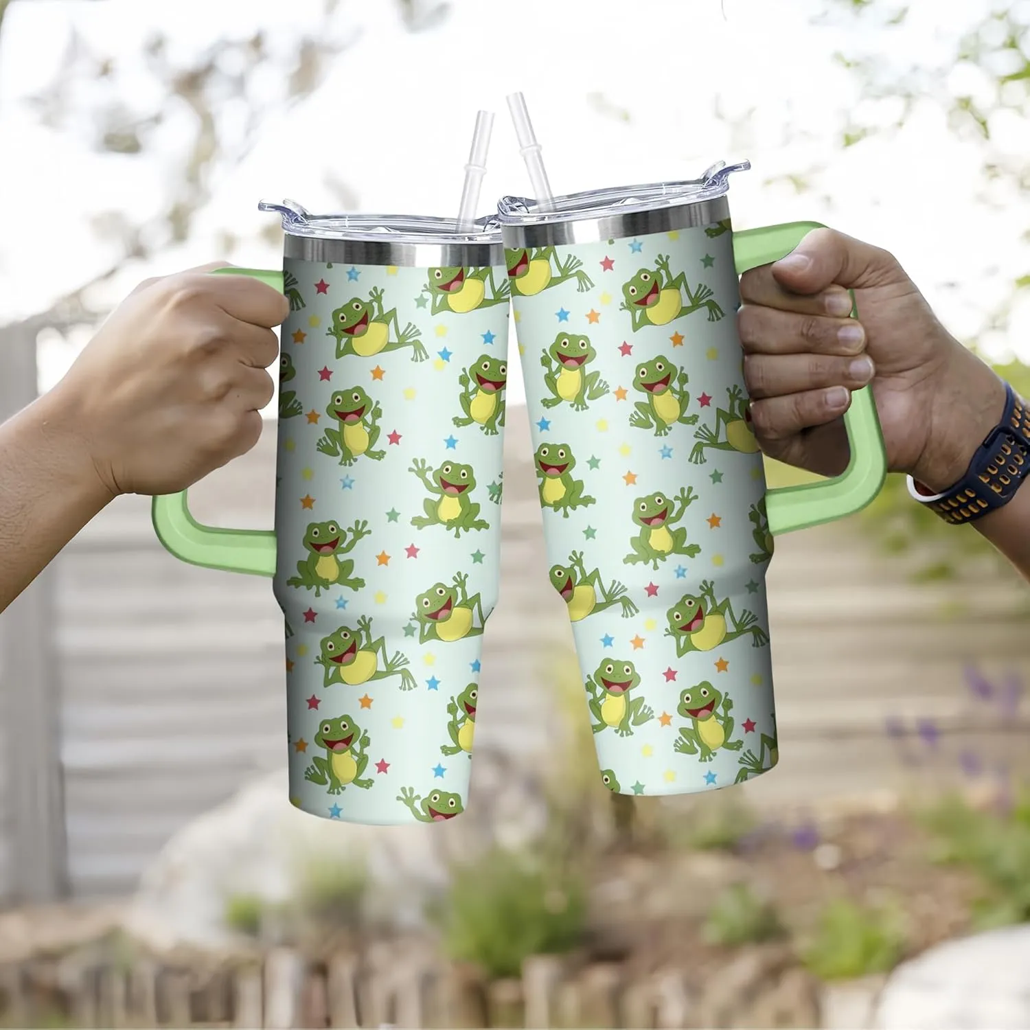 30 oz Frog Tumbler with Handle and Straw, Insulated Stainless Steel Cup with Lid, Travel Coffee Mug Water Bottle, Gifts for Woman Animal Lovers