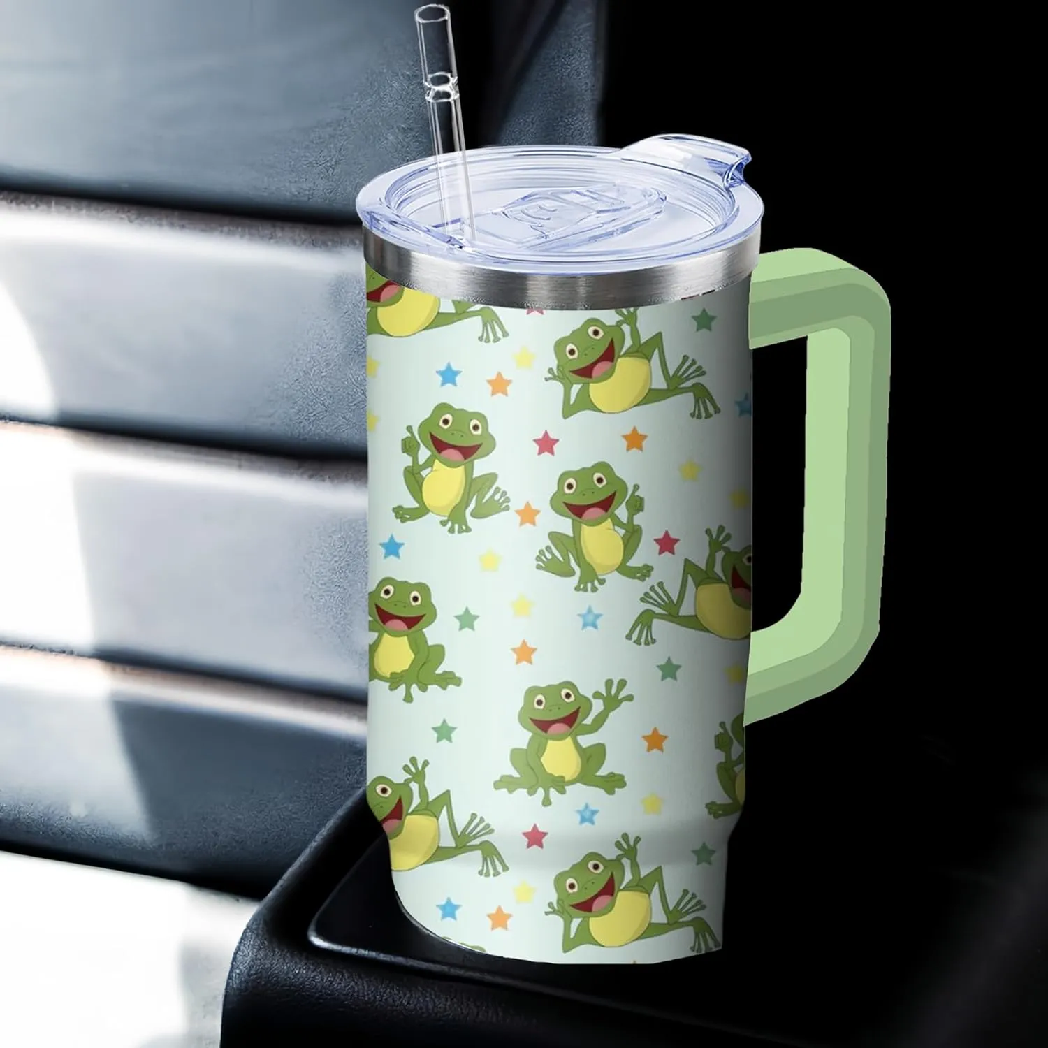 30 oz Frog Tumbler with Handle and Straw, Insulated Stainless Steel Cup with Lid, Travel Coffee Mug Water Bottle, Gifts for Woman Animal Lovers