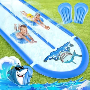 30FT Slip and Slide Lawn Water Slide with 2 Bodyboards, Slip n Slide Heavy Duty Double Lane for Kids Backyard Games with Sprinkler, Summer Outdoor Water Toys Outside Play for Kids and Adults