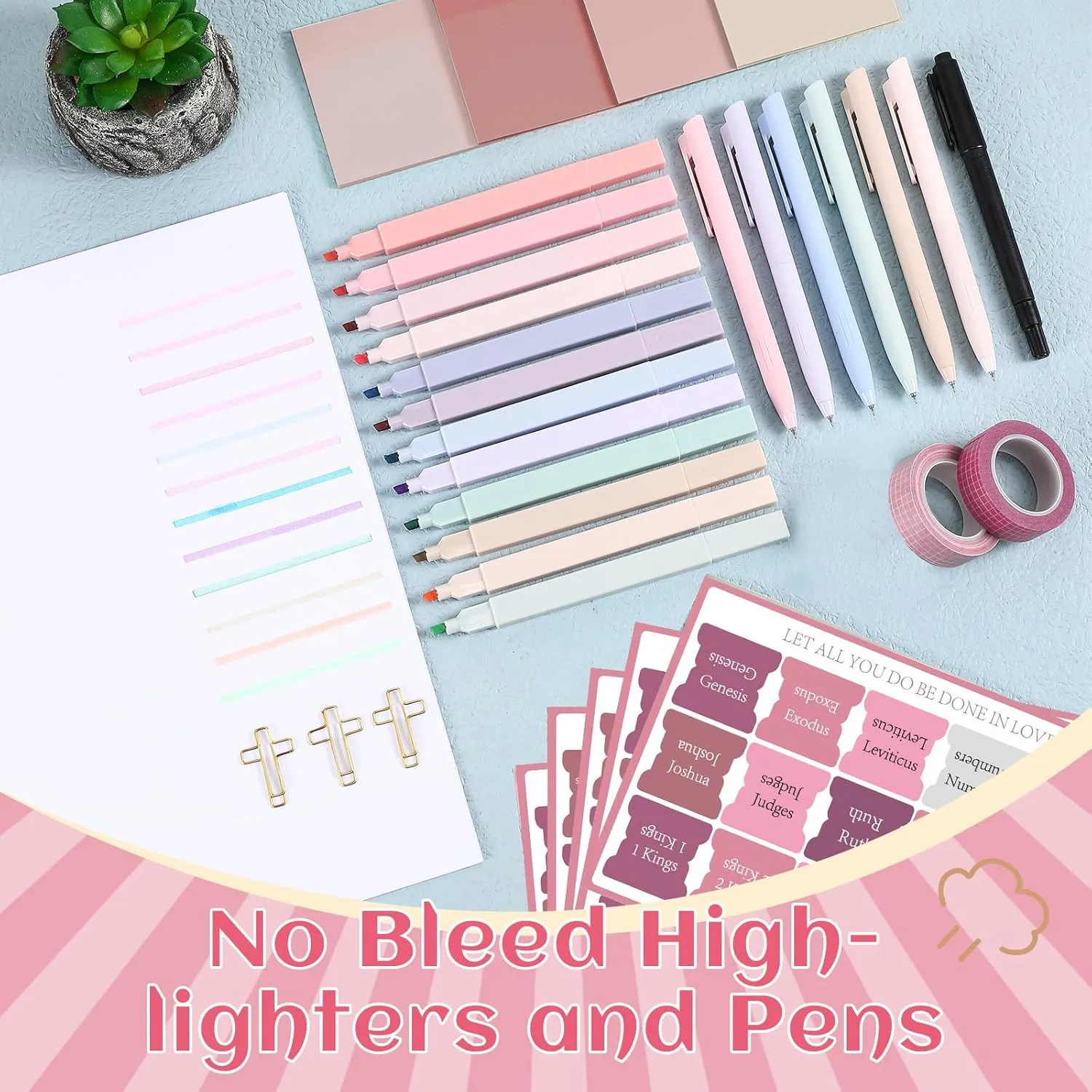 33 Pcs Bible Study Supplies Journaling Kit for Women Bible Highlighters and Pens No Bleed with Pen Case Tabs Washi Tapes Sticky Notes Paper Clips and Markers Book Annotation Set(Pink)