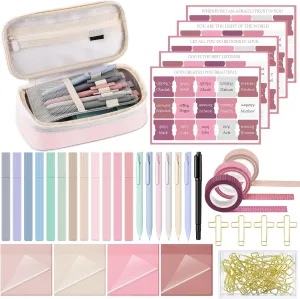33 Pcs Bible Study Supplies Journaling Kit for Women Bible Highlighters and Pens No Bleed with Pen Case Tabs Washi Tapes Sticky Notes Paper Clips and Markers Book Annotation Set(Pink)