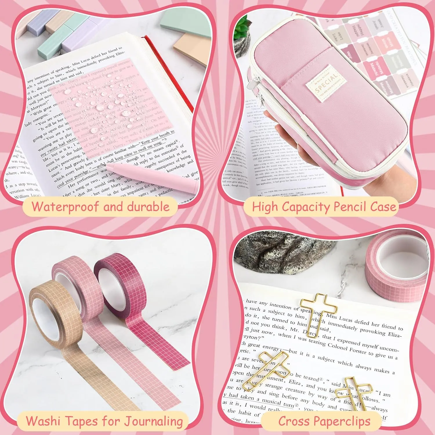 33 Pcs Bible Study Supplies Journaling Kit for Women Bible Highlighters and Pens No Bleed with Pen Case Tabs Washi Tapes Sticky Notes Paper Clips and Markers Book Annotation Set(Pink)