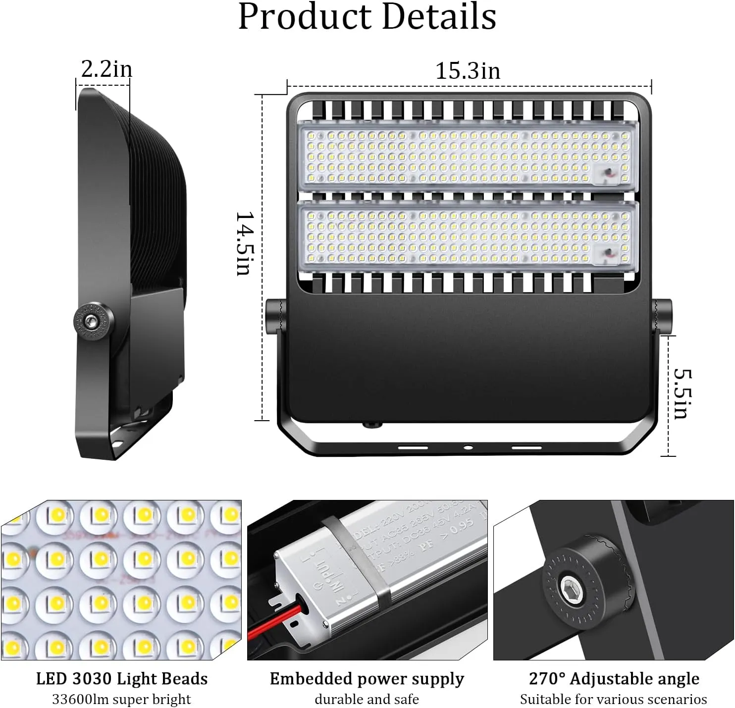 36000LM LED Stadium Flood Light Commercial 1500W Equivalent LED Arena Lighting Wall Mount Floodlights Outdoor 5500K 85-277V Waterproof 240W Shoebox Fixture for Court,Street,Yard 3 Pack
